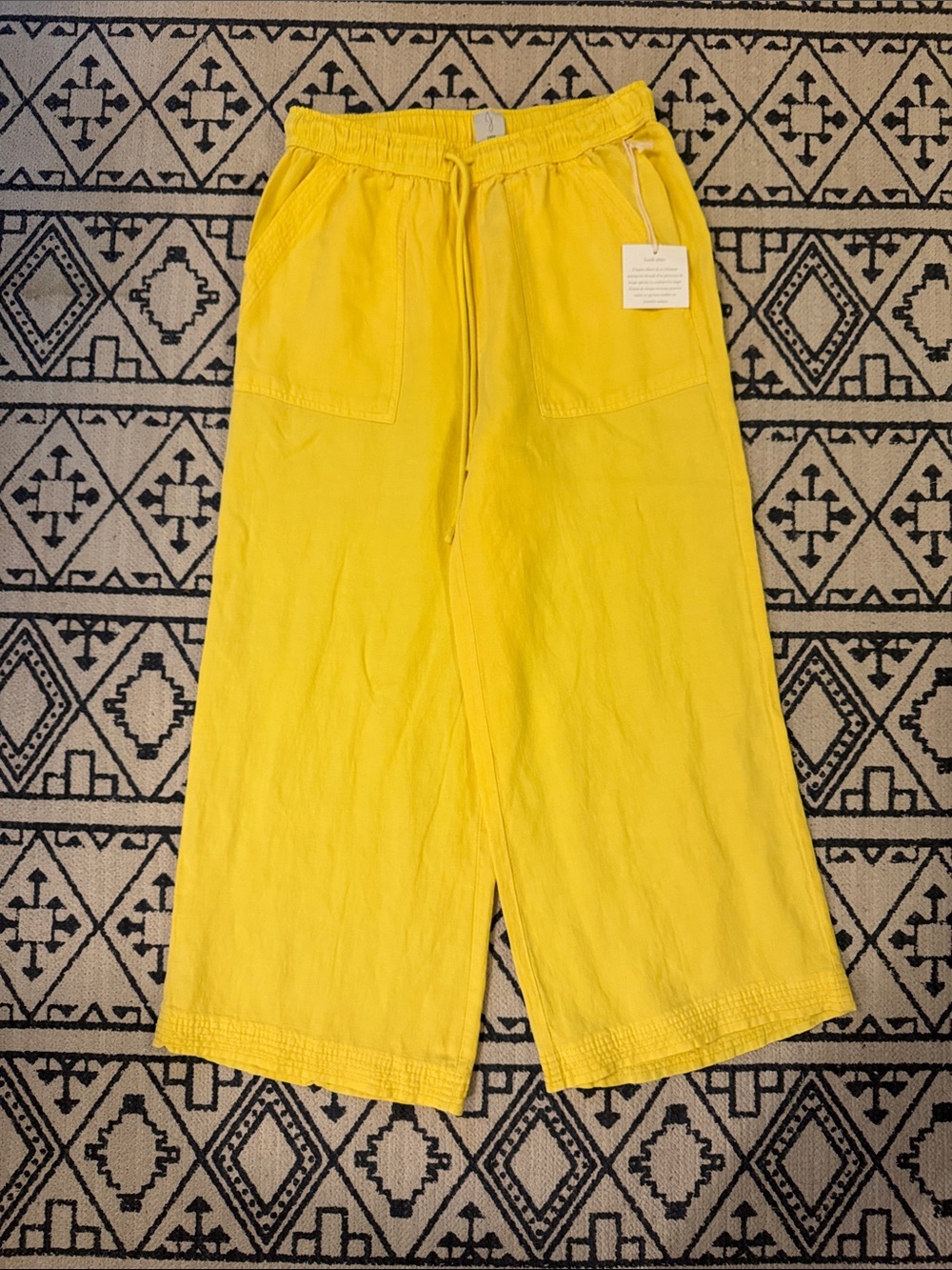 Joie Bright Yellow Wide-Leg Drawstring Linen Blend Pants